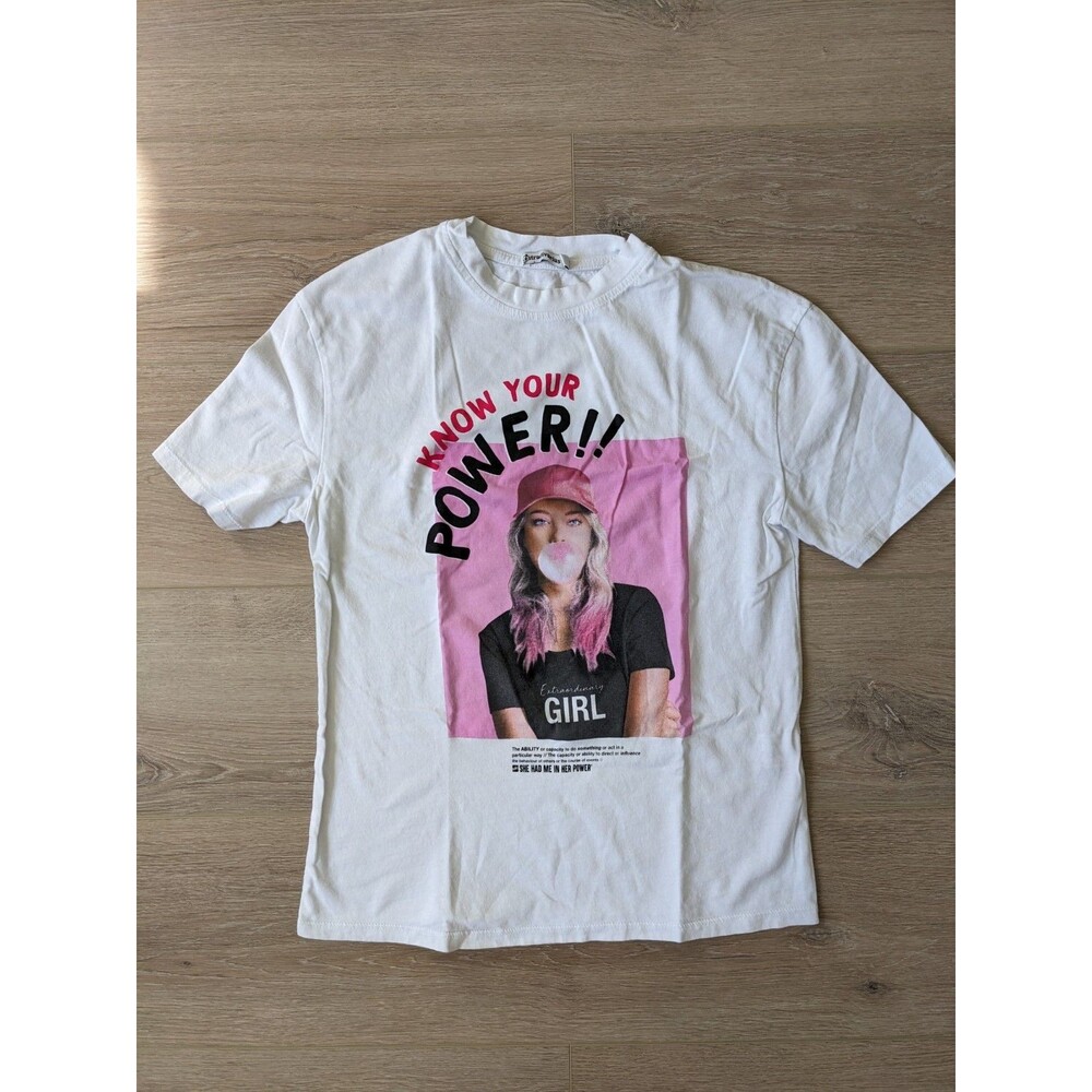 Girl Power Pink Cute Retro 90s Graphic Tee Size T-Shirt White XS